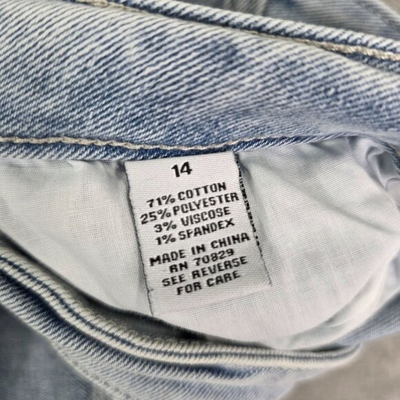 Womens Rue+ Blue Denim Shorts Distressed Heart Appliques Frayed Hem Hi Rise 14 - Picture 4 of 10